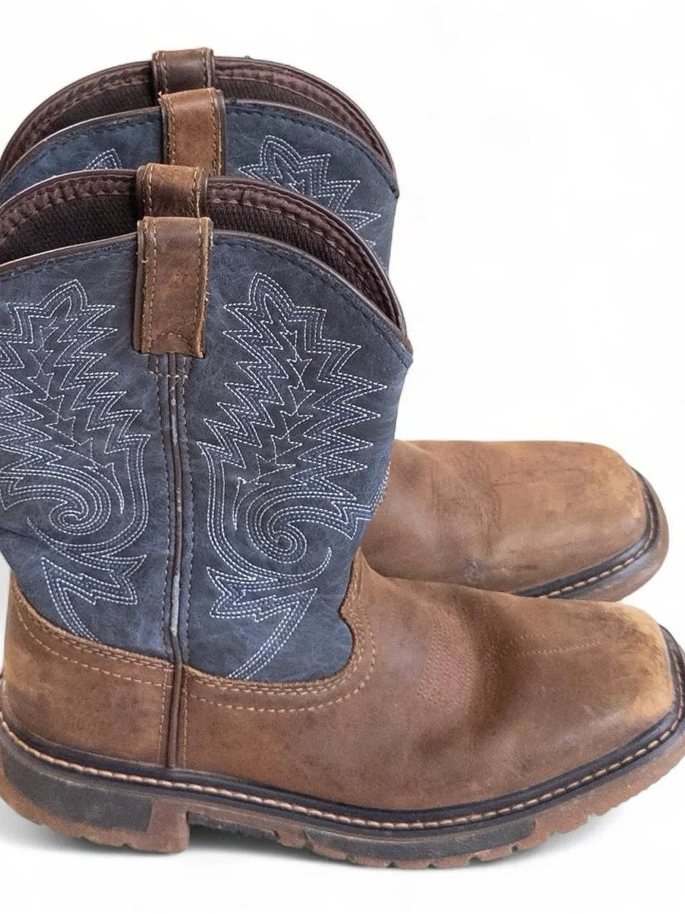Rocky Boys Western Cowboy Boots Brown Leather Size 4 Durable Square Toe